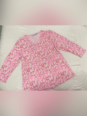 Coral Pink Patterned Long-Sleeve Top